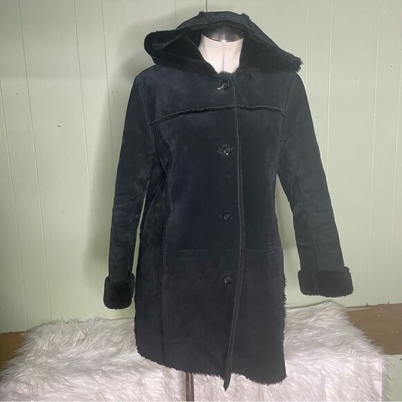 Colebrook Classics Genuine Suede Leather Faux Fur Lined Hooded Jacket Small - Picture 2 of 10